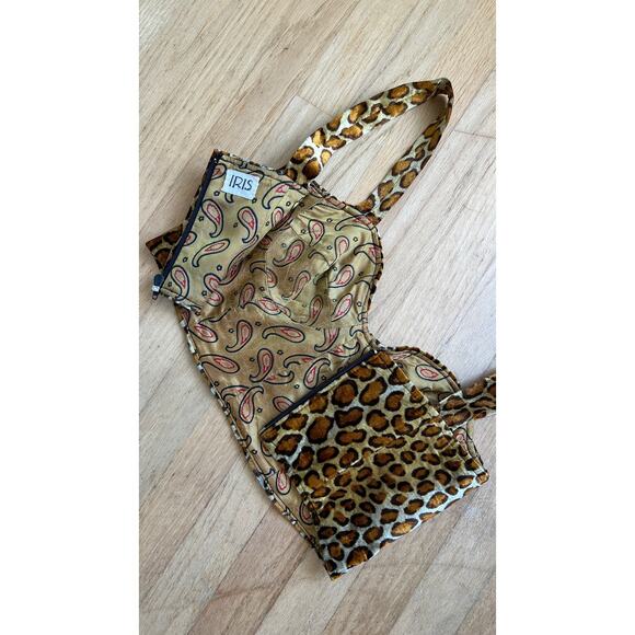 Vintage 1990s Bustier 90s Leopard Animal Print Pin Up Faux Fur Velvet Crop Top - Picture 9 of 9